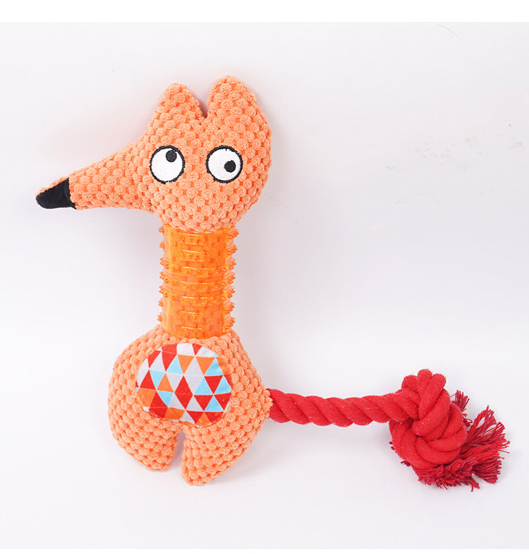 KFX-0127933 Plush Squeaky Dog Toy - Bite Resistant Fox & Big-Eared Dog Design with Cotton Rope Tail, Ideal for Small and Large Dogs