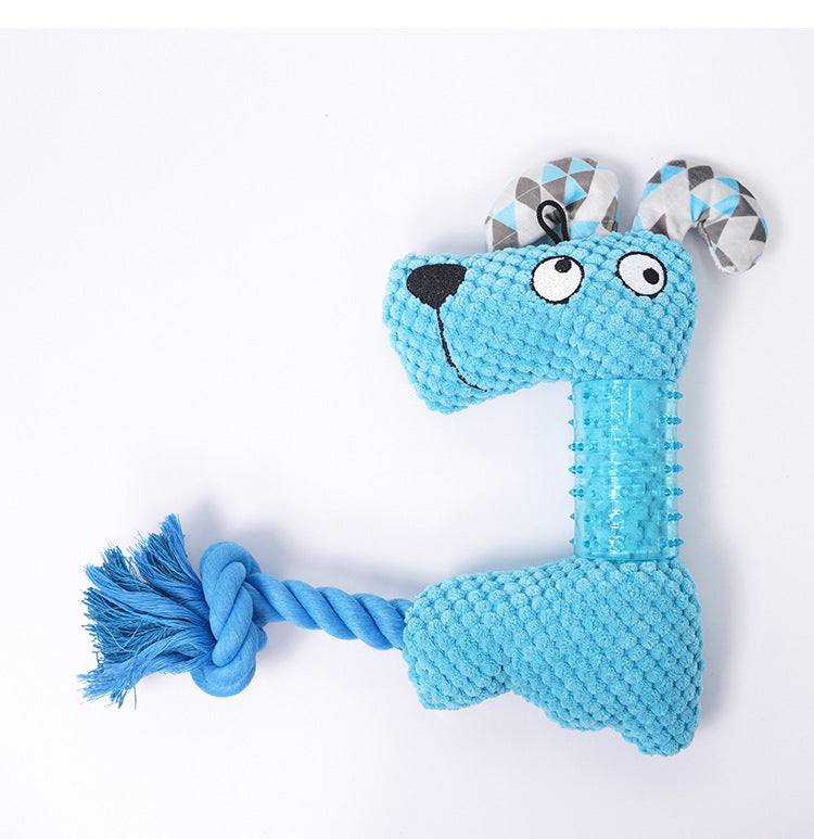 KFX-0127933 Plush Squeaky Dog Toy - Bite Resistant Fox & Big-Eared Dog Design with Cotton Rope Tail, Ideal for Small and Large Dogs
