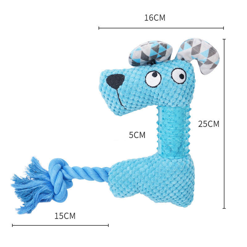 KFX-0127933 Plush Squeaky Dog Toy - Bite Resistant Fox & Big-Eared Dog Design with Cotton Rope Tail, Ideal for Small and Large Dogs