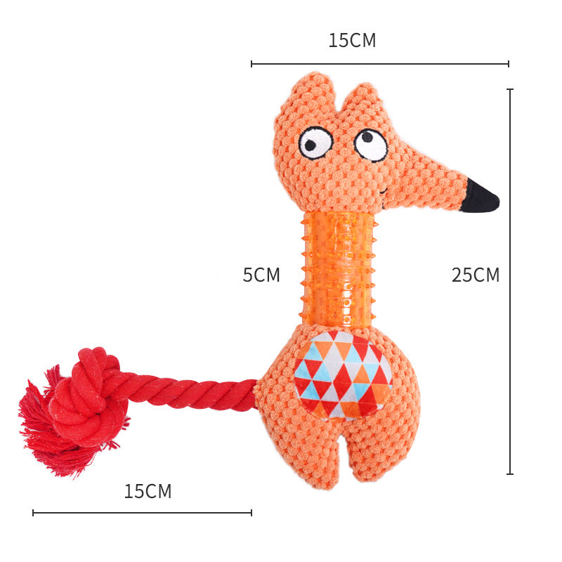 KFX-0127933 Plush Squeaky Dog Toy - Bite Resistant Fox & Big-Eared Dog Design with Cotton Rope Tail, Ideal for Small and Large Dogs