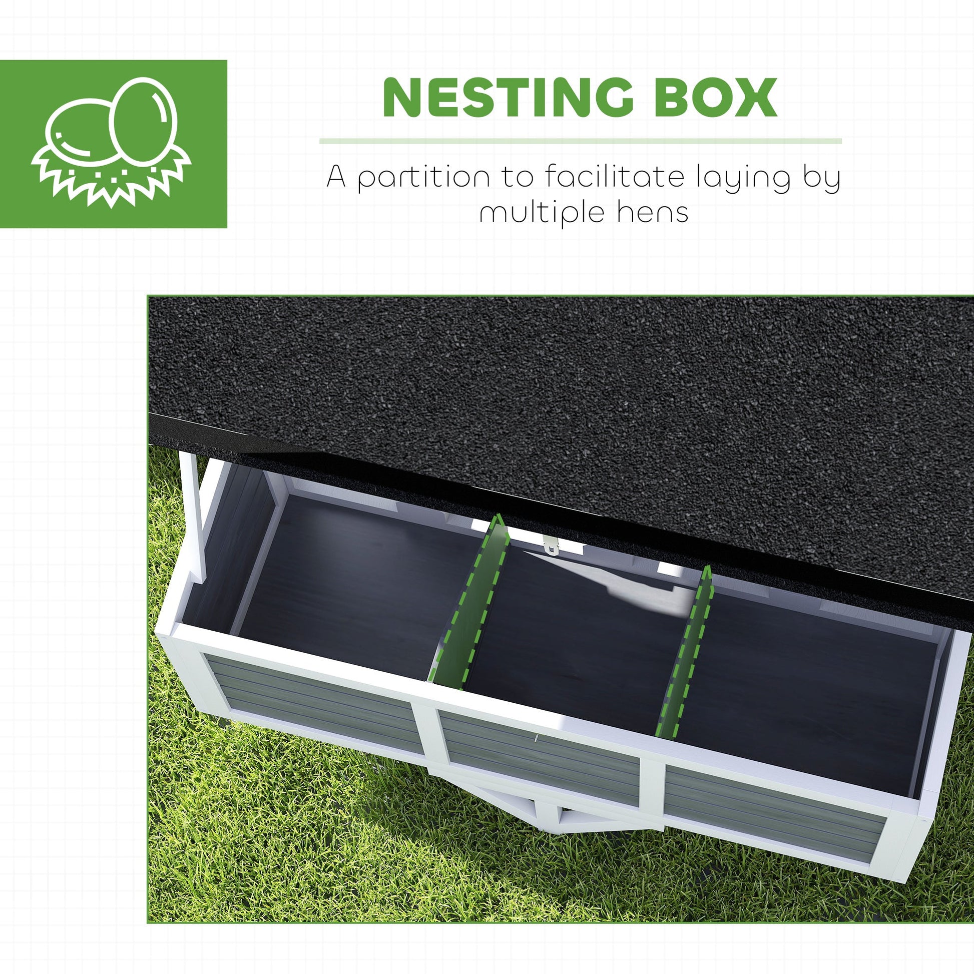 KFX-0129981 Mobile Chicken Coop with Nesting Box, Windows, and Pull-out Tray for 2-4 Hens, Gray Wood Design