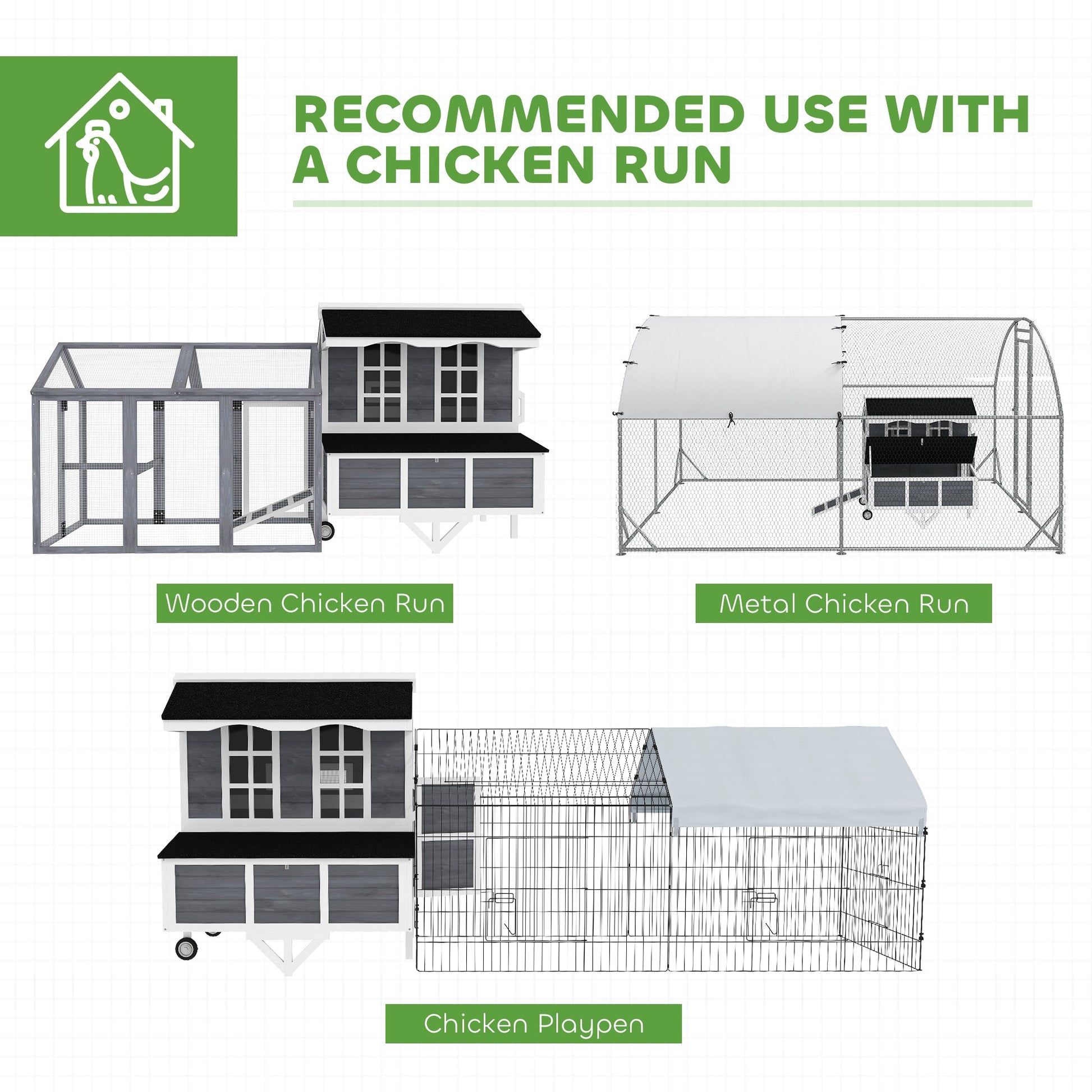 KFX-0129981 Mobile Chicken Coop with Nesting Box, Windows, and Pull-out Tray for 2-4 Hens, Gray Wood Design