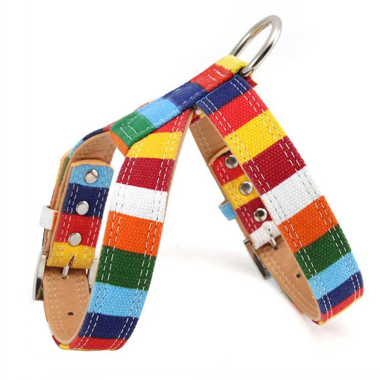 KFX-0130109 Colorful Canvas Pet Collar with Hand-Holding Rope and Chest Strap for All Occasions