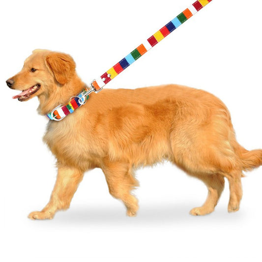 KFX-0130109 Colorful Canvas Pet Collar with Hand-Holding Rope and Chest Strap for All Occasions