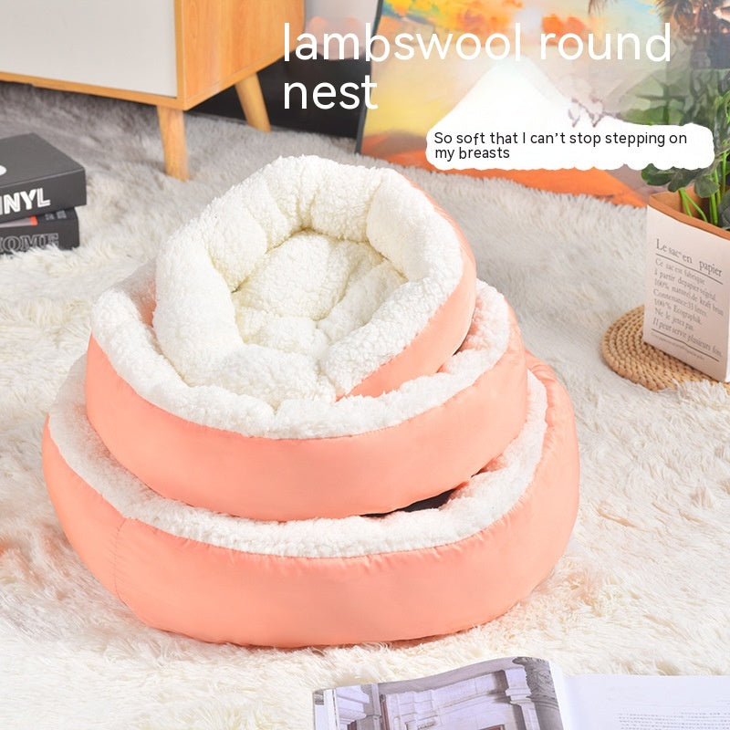 KFX-0130365 Comfortable Round Lambswool Pet Bed for Cats – Available in Small, Medium, and Large Sizes