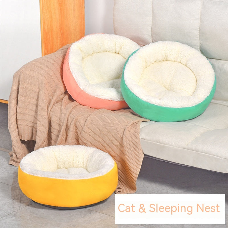 KFX-0130365 Comfortable Round Lambswool Pet Bed for Cats – Available in Small, Medium, and Large Sizes