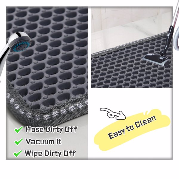 KFX-0131773 Cat Litter Trap Mat - Waterproof EVA Material, Double Layer Design, Rice Shape Surface, Grey, 21 x 14 inches