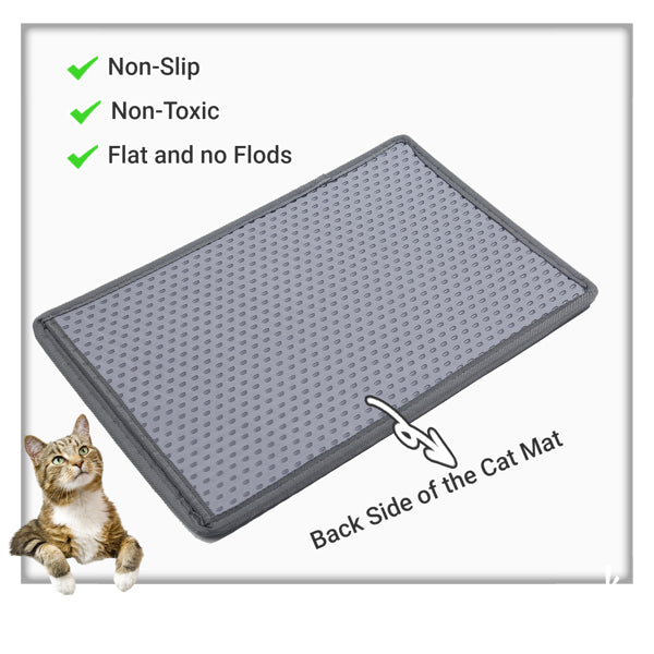 KFX-0131773 Cat Litter Trap Mat - Waterproof EVA Material, Double Layer Design, Rice Shape Surface, Grey, 21 x 14 inches