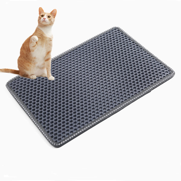 KFX-0131773 Cat Litter Trap Mat - Waterproof EVA Material, Double Layer Design, Rice Shape Surface, Grey, 21 x 14 inches