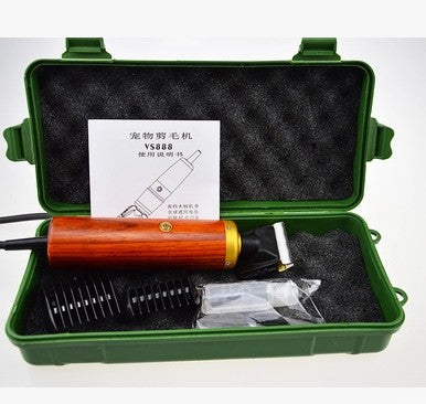 KFX-0131901 High-Power Electric Pet Clipper with Wooden Shell, 2.9m Cord for Home and Salon Use