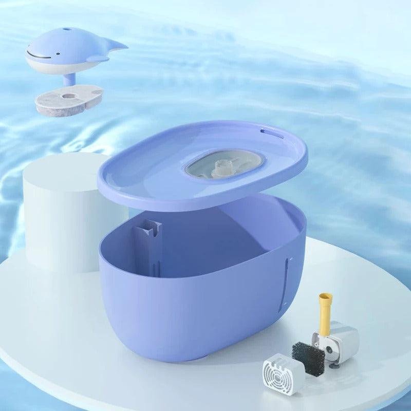KFX-0132157 Dancing Whale Automatic Pet Water Dispenser for Dogs and Cats, 2000ML Capacity, Sky Blue