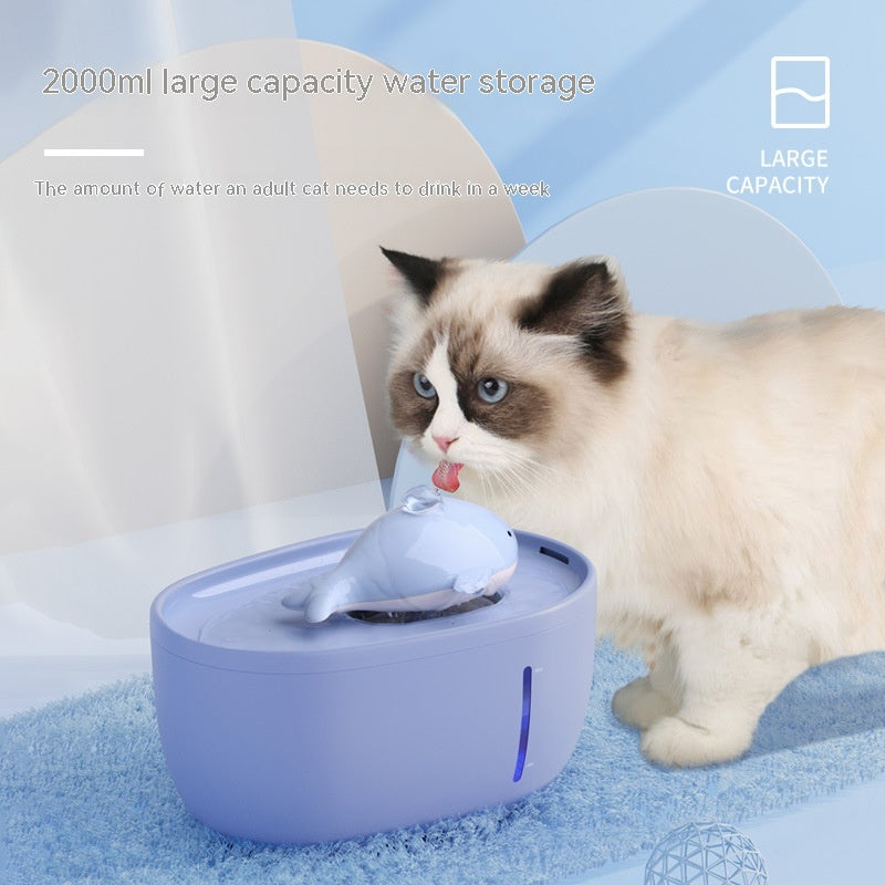 KFX-0132157 Dancing Whale Automatic Pet Water Dispenser for Dogs and Cats, 2000ML Capacity, Sky Blue