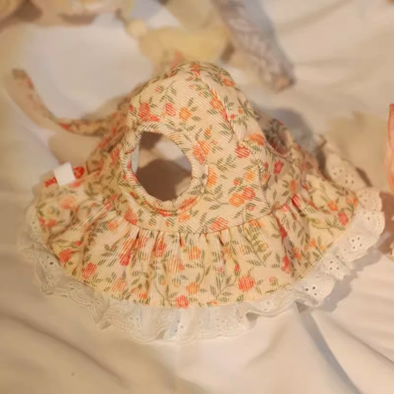 KFX-0136637 Autumn Cat Dress with Floral Design and Matching Doll Hat, Warm Skirt for Cats