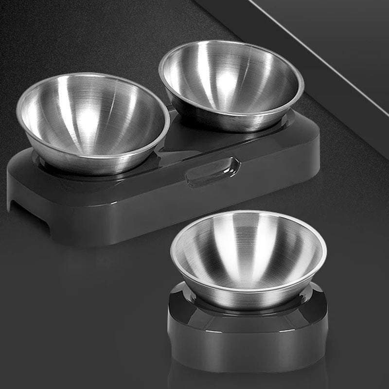 KFX-0138045 Elevated Easy Clean Stainless Steel Double Pet Food and Water Bowl with Adjustable Design
