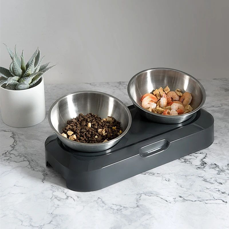 KFX-0138045 Elevated Easy Clean Stainless Steel Double Pet Food and Water Bowl with Adjustable Design