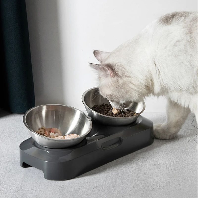 KFX-0138045 Elevated Easy Clean Stainless Steel Double Pet Food and Water Bowl with Adjustable Design