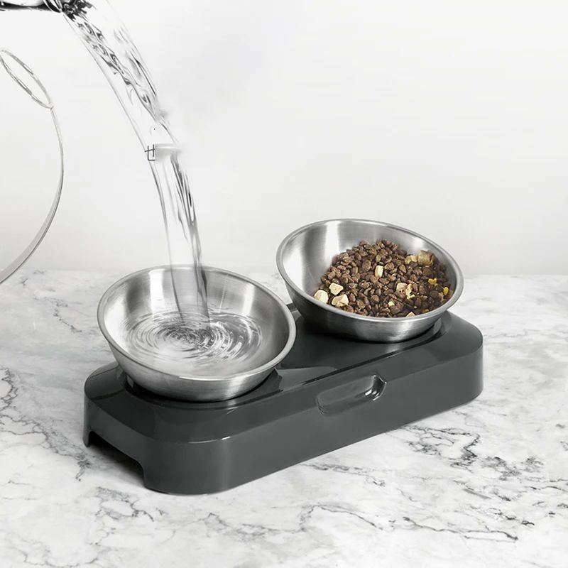 KFX-0138045 Elevated Easy Clean Stainless Steel Double Pet Food and Water Bowl with Adjustable Design