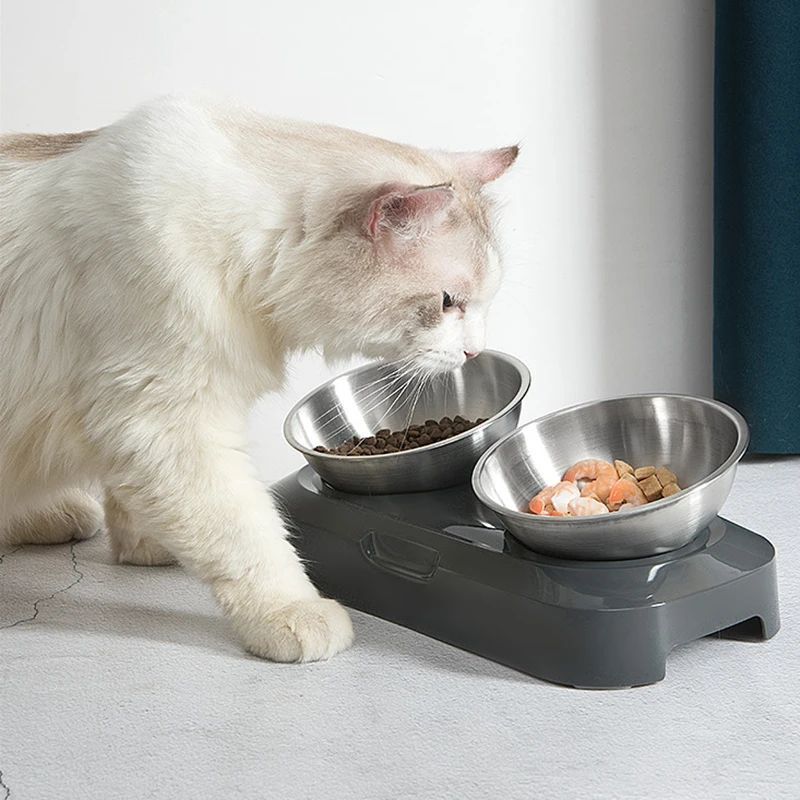 KFX-0138045 Elevated Easy Clean Stainless Steel Double Pet Food and Water Bowl with Adjustable Design