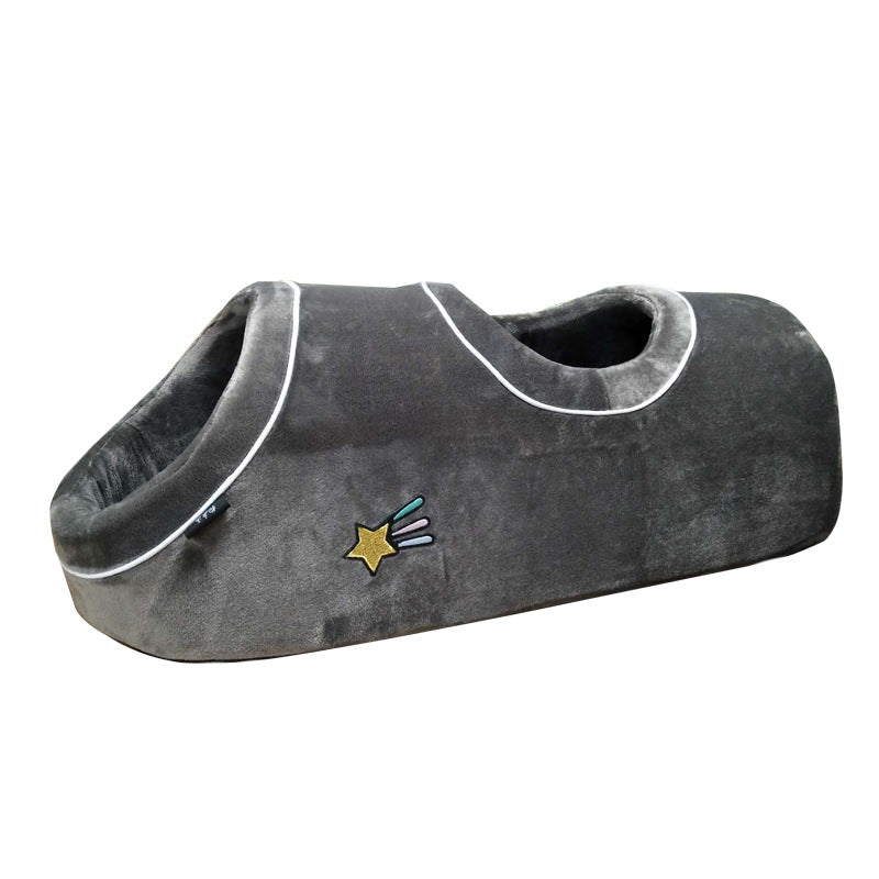 KFX-0138301 Double-Hole Flannel Cat Nest - Grey Heart, Brown Meteor, Silver-White Heart - Size 80X30X26CM