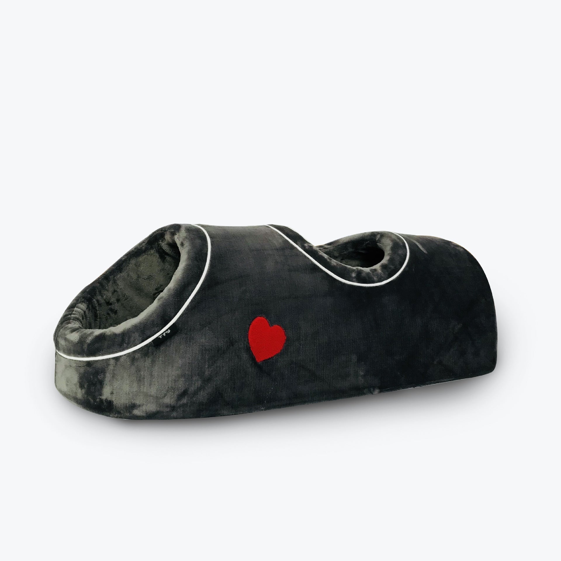 KFX-0138301 Double-Hole Flannel Cat Nest - Grey Heart, Brown Meteor, Silver-White Heart - Size 80X30X26CM