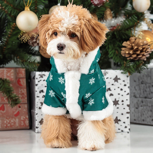 KFX-0142397 Christmas Fleece-Lined Pet Clothing in Red and Green, Thickened Design for Comfortable Wear