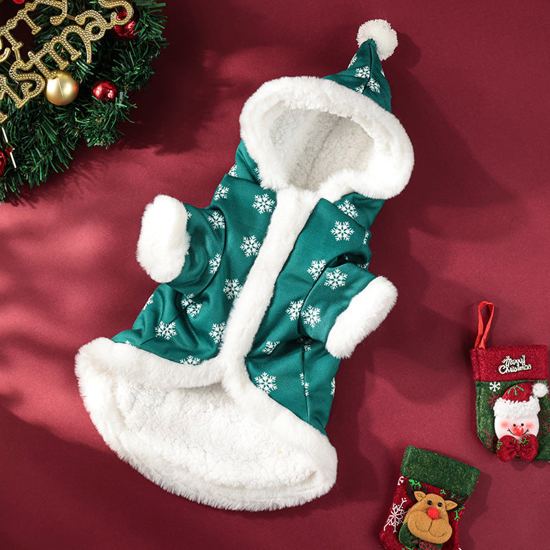 KFX-0142397 Christmas Fleece-Lined Pet Clothing in Red and Green, Thickened Design for Comfortable Wear