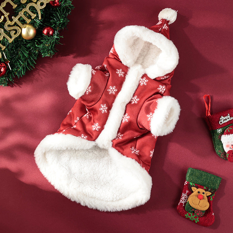 KFX-0142397 Christmas Fleece-Lined Pet Clothing in Red and Green, Thickened Design for Comfortable Wear
