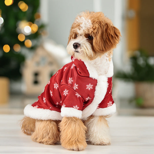 KFX-0142397 Christmas Fleece-Lined Pet Clothing in Red and Green, Thickened Design for Comfortable Wear