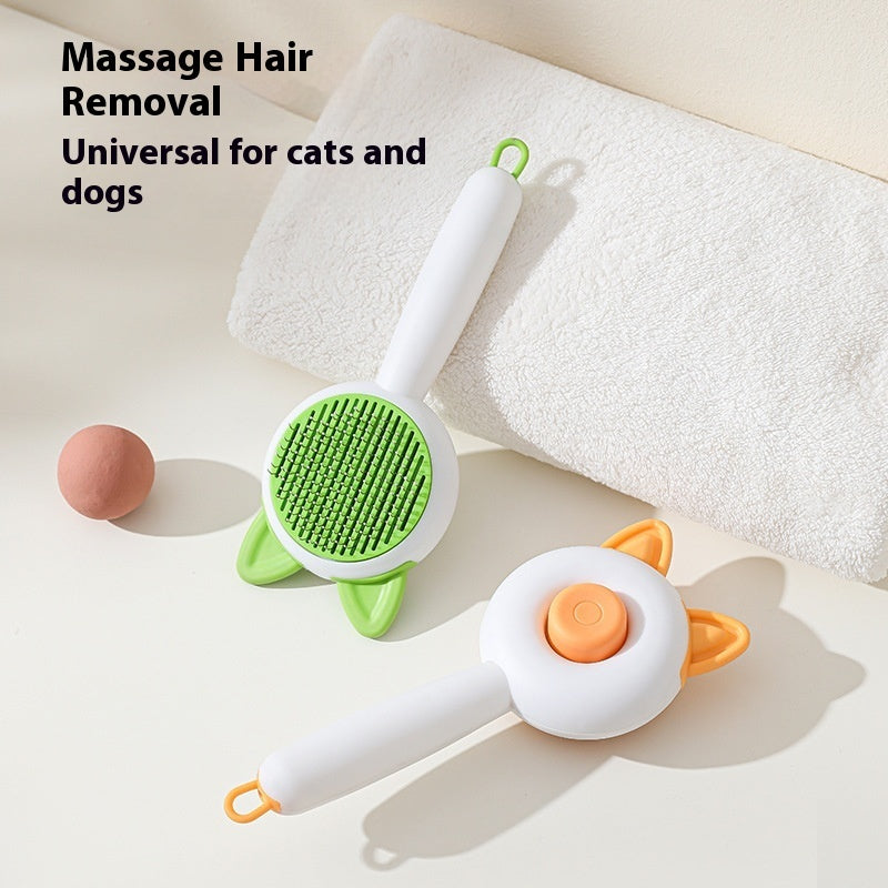 KFX-0143421 Self-Cleaning Pet Hair Remover Brush for Dogs and Cats - Dematting Comb in Greenish White and Orange
