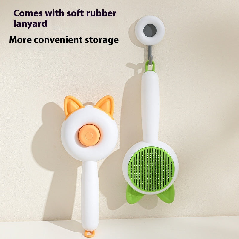 KFX-0143421 Self-Cleaning Pet Hair Remover Brush for Dogs and Cats - Dematting Comb in Greenish White and Orange