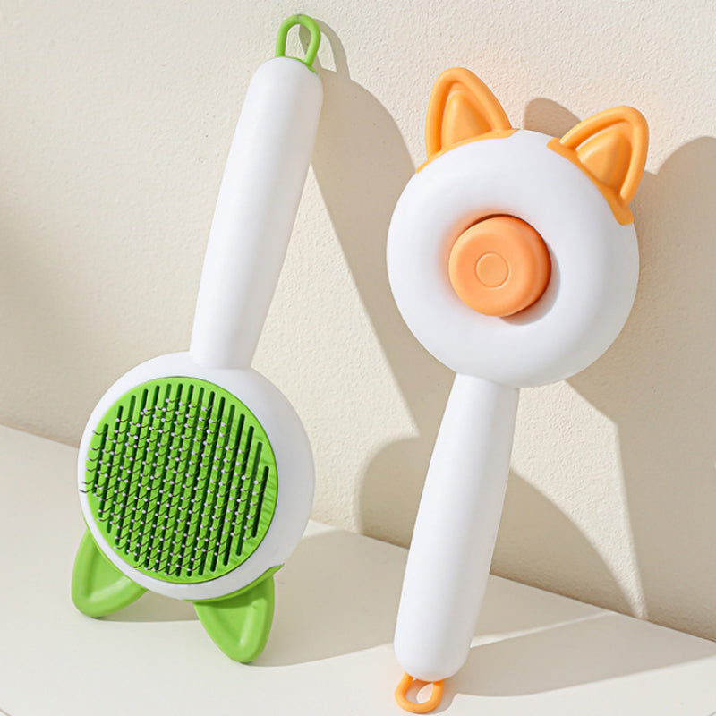 KFX-0143421 Self-Cleaning Pet Hair Remover Brush for Dogs and Cats - Dematting Comb in Greenish White and Orange