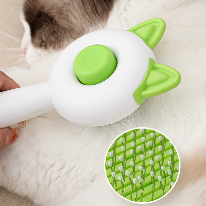 KFX-0143421 Self-Cleaning Pet Hair Remover Brush for Dogs and Cats - Dematting Comb in Greenish White and Orange