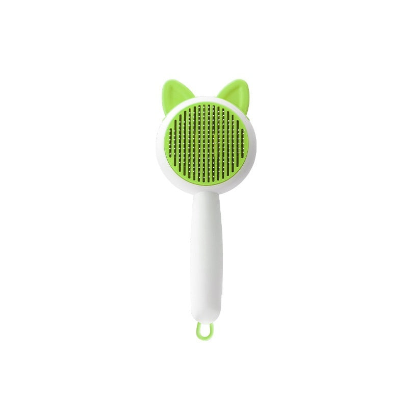 KFX-0143421 Self-Cleaning Pet Hair Remover Brush for Dogs and Cats - Dematting Comb in Greenish White and Orange