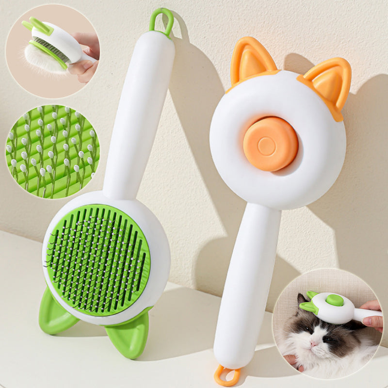 KFX-0143421 Self-Cleaning Pet Hair Remover Brush for Dogs and Cats - Dematting Comb in Greenish White and Orange
