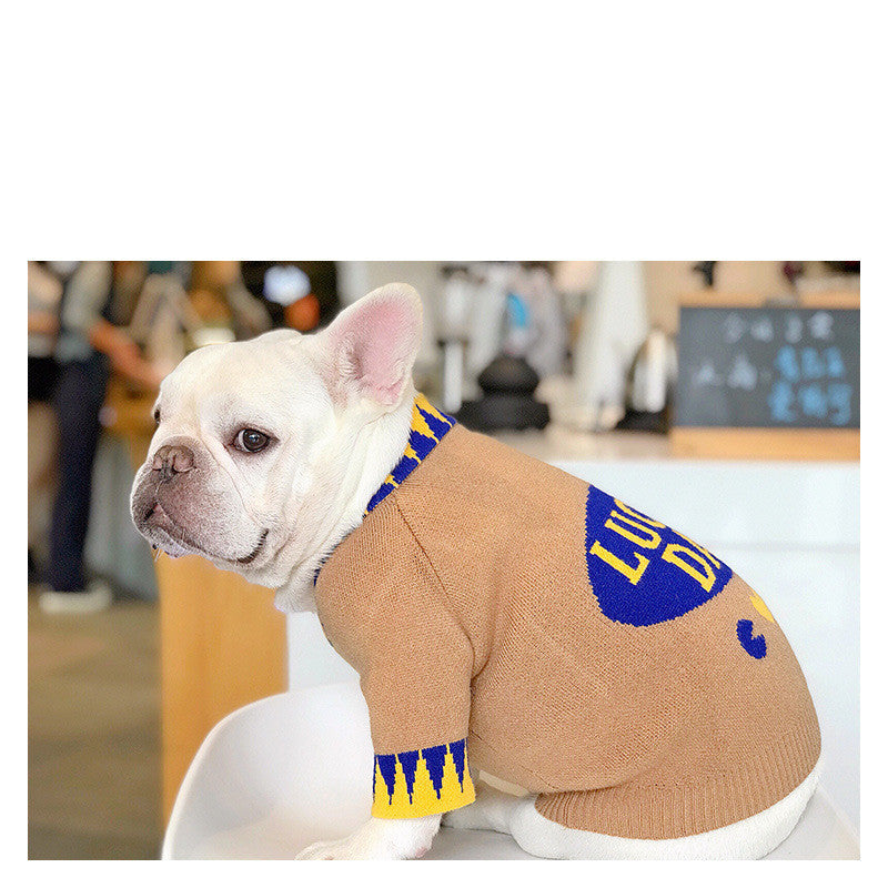 KFX-0145597 Winter V-Neck Sweater for Dogs - Brown Knit Design, Suitable for Pugs, Teddies, and More