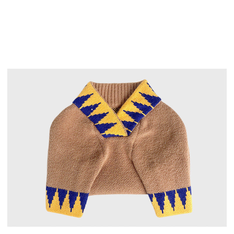 KFX-0145597 Winter V-Neck Sweater for Dogs - Brown Knit Design, Suitable for Pugs, Teddies, and More