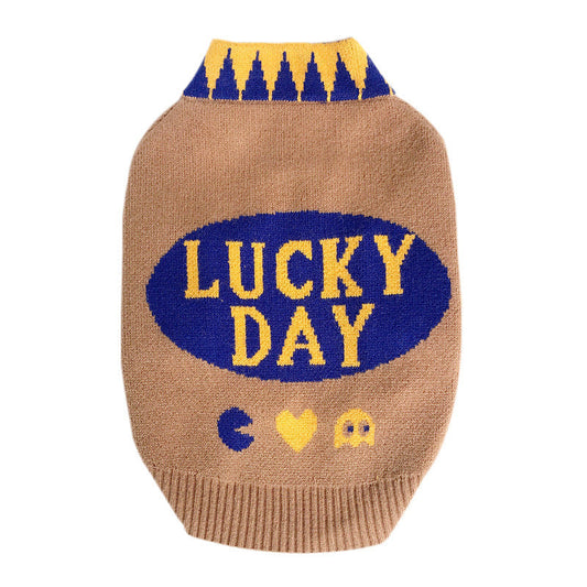 KFX-0145597 Winter V-Neck Sweater for Dogs - Brown Knit Design, Suitable for Pugs, Teddies, and More