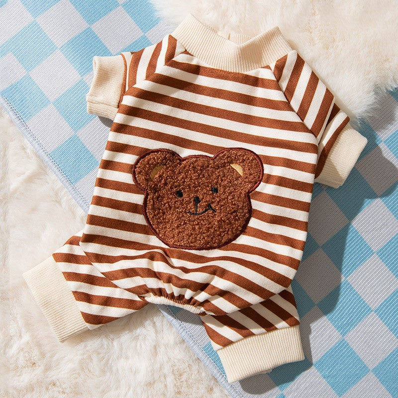 KFX-0145981 Cozy Velvet Cat Clothes in Polka Dot, Striped, and Bear Designs for All Sizes