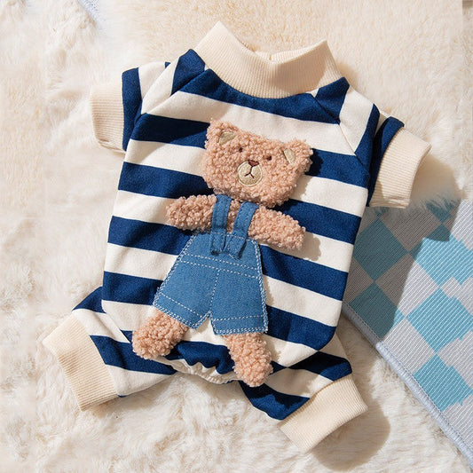 KFX-0145981 Cozy Velvet Cat Clothes in Polka Dot, Striped, and Bear Designs for All Sizes