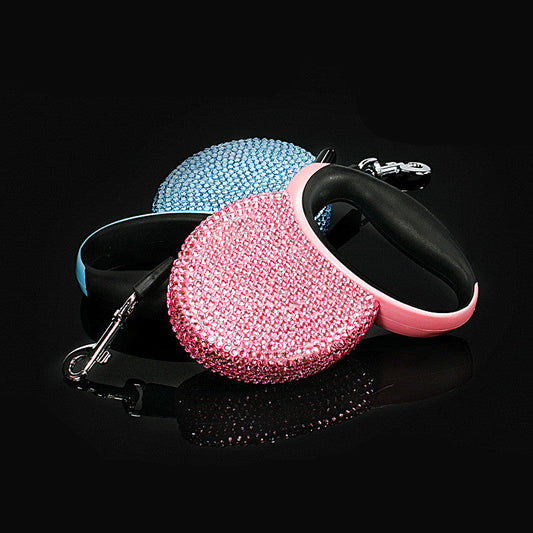 KFX-0147389 Diamond-Studded Automatic Telescopic Dog Traction Belt - 3m Flat Belt for Pets Under 15kg