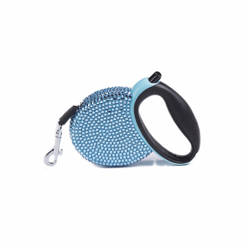 KFX-0147389 Diamond-Studded Automatic Telescopic Dog Traction Belt - 3m Flat Belt for Pets Under 15kg