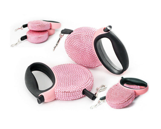KFX-0147389 Diamond-Studded Automatic Telescopic Dog Traction Belt - 3m Flat Belt for Pets Under 15kg