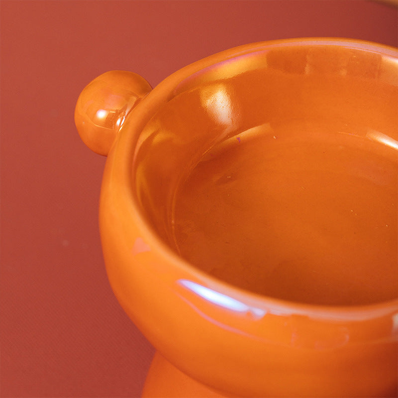KFX-0147773 Ceramic Cat Food Bowl with Elevated Design - Available in Bright White and Colorful Orange