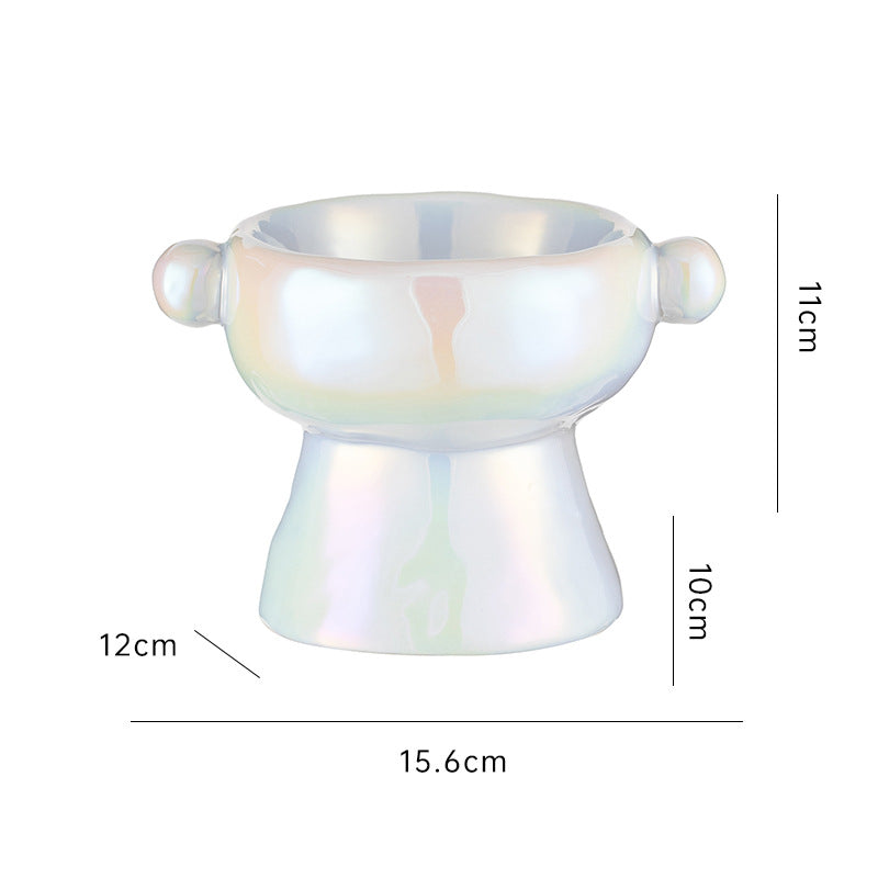 KFX-0147773 Ceramic Cat Food Bowl with Elevated Design - Available in Bright White and Colorful Orange