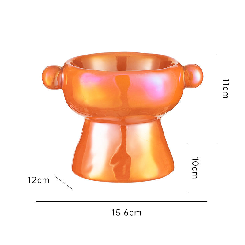 KFX-0147773 Ceramic Cat Food Bowl with Elevated Design - Available in Bright White and Colorful Orange
