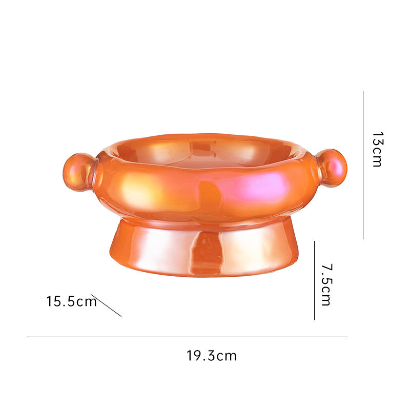 KFX-0147773 Ceramic Cat Food Bowl with Elevated Design - Available in Bright White and Colorful Orange