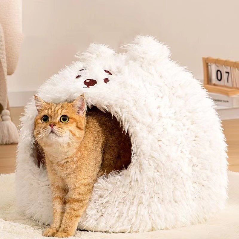 KFX-0150845 Cozy Velvet Pet Nest for Cats and Dogs - Warm Winter Yurt Design in 3 Sizes