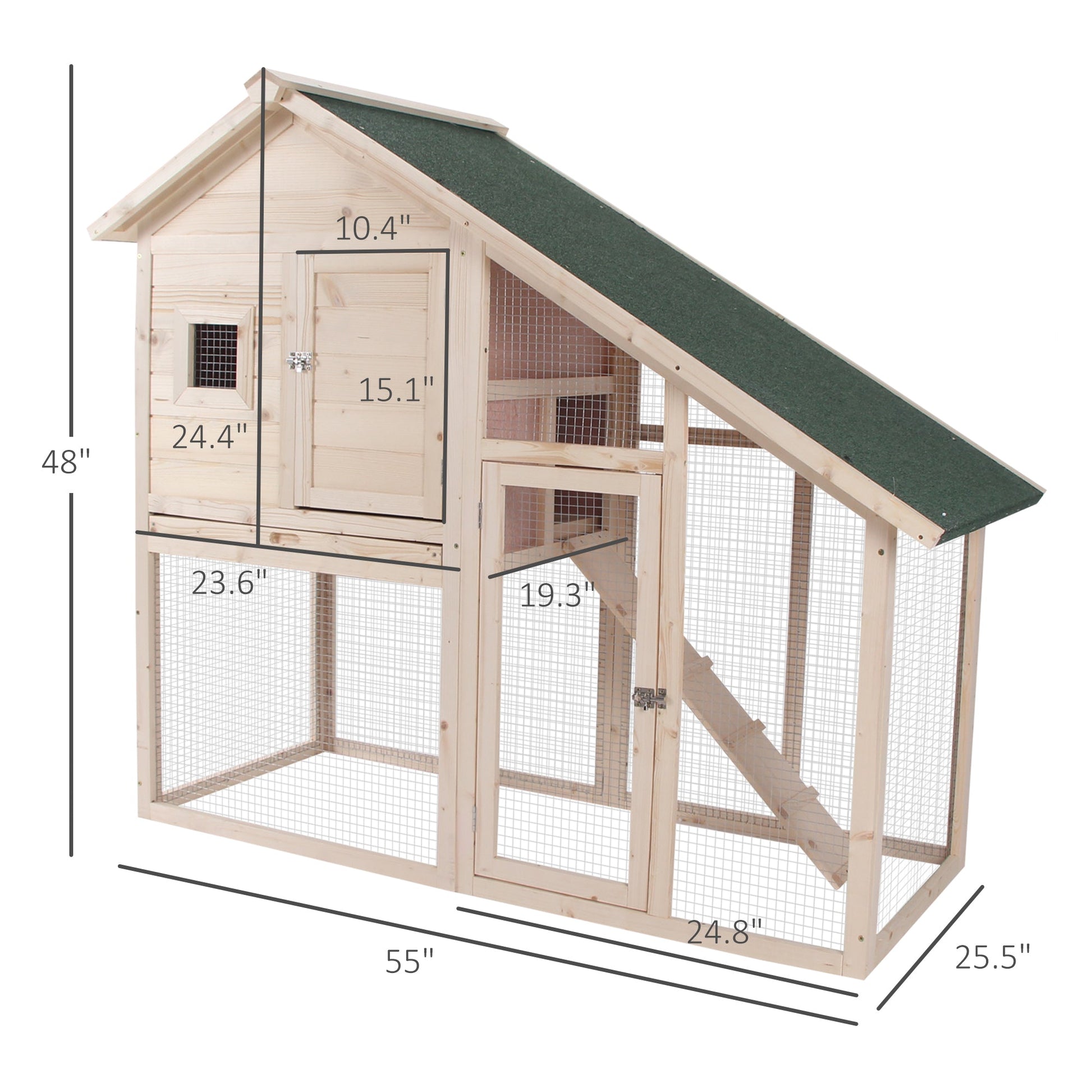 KFX-0151229 56" Wooden 2-Tier Rabbit Hutch with Enclosed Living Space and Ramp Access
