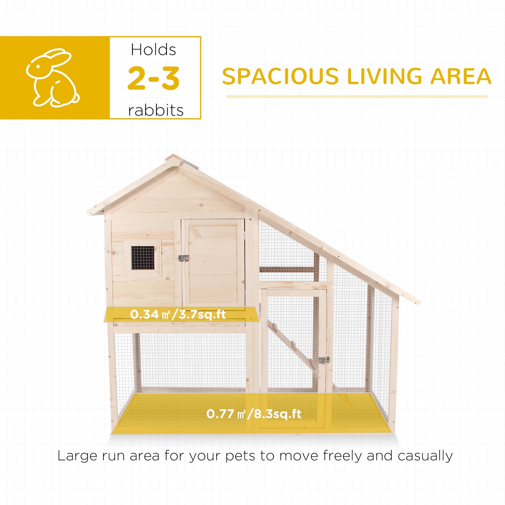 KFX-0151229 56" Wooden 2-Tier Rabbit Hutch with Enclosed Living Space and Ramp Access