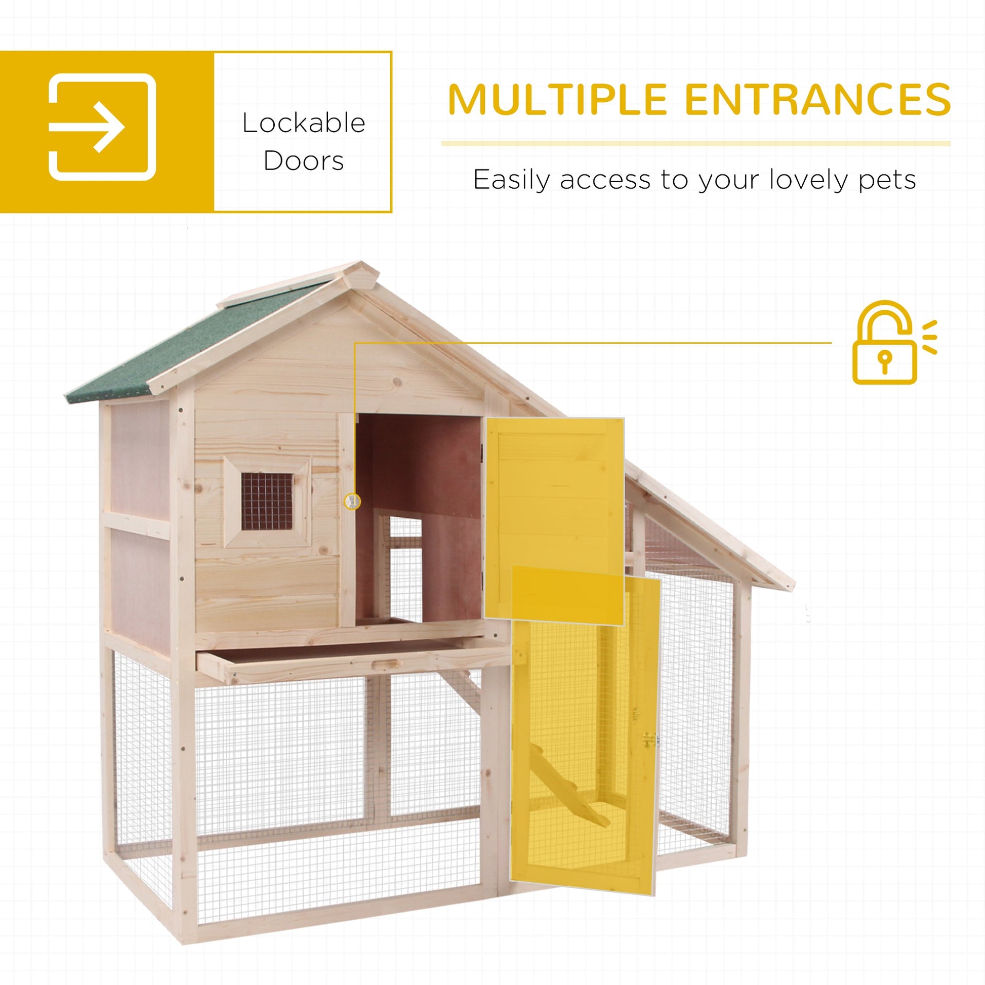 KFX-0151229 56" Wooden 2-Tier Rabbit Hutch with Enclosed Living Space and Ramp Access